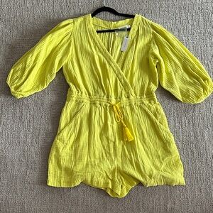 Anthropologie Yellow Gauze Romper with Tassel Tie